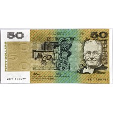 AUSTRALIA 1990 . FIFTY 50 DOLLARS BANKNOTE . ERROR . MISSING INK